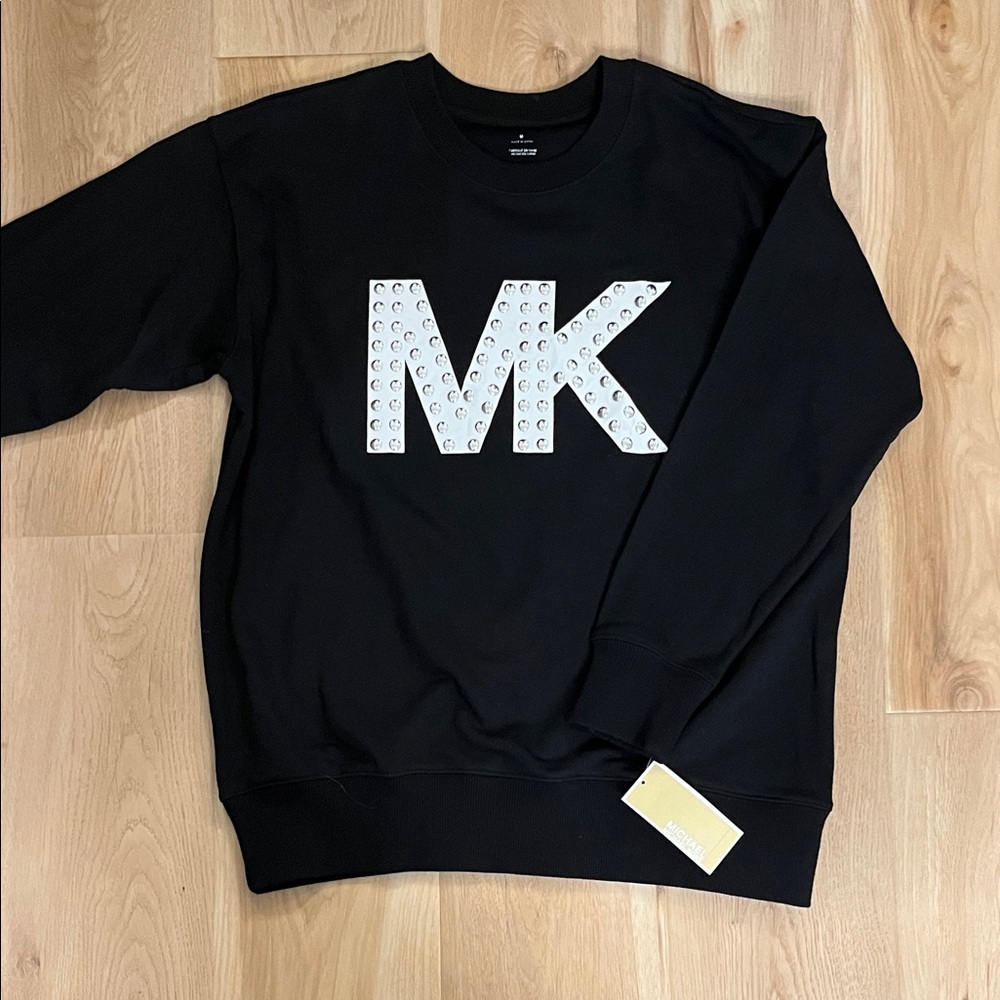 MICHAEL Michael Kors Black Sweatshirt with Silver MK Embellishment